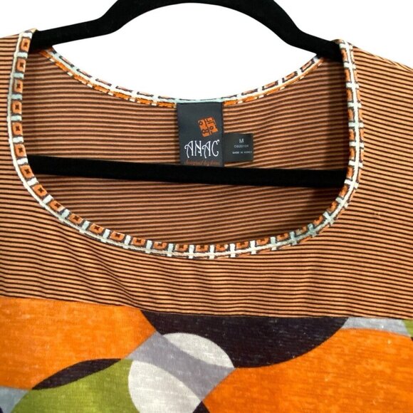 Anac by Kimi Women Top Size M Orange 3/4 Sleeves 60s Art to Wear Circles 2-29 - Picture 3 of 10